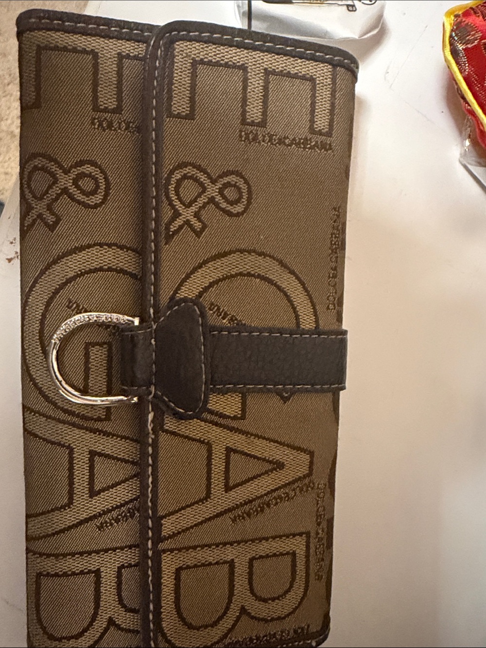 Brown Canvas Trifold Wallet with Dark Brown Trim